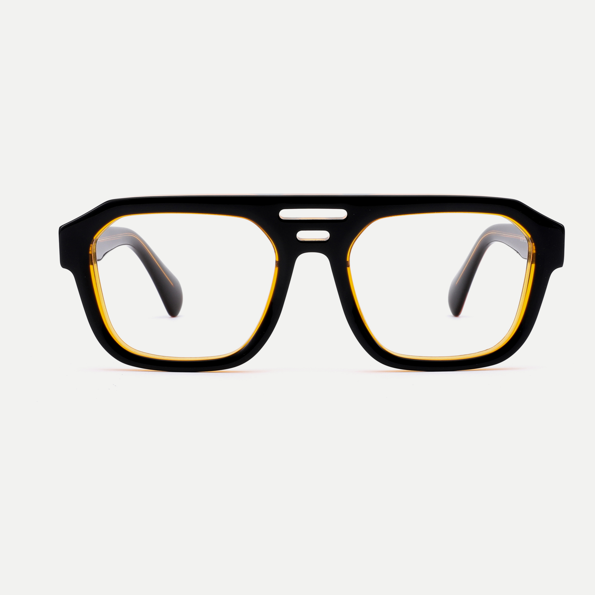 Petra black / amber acetate eyeglasses, front view