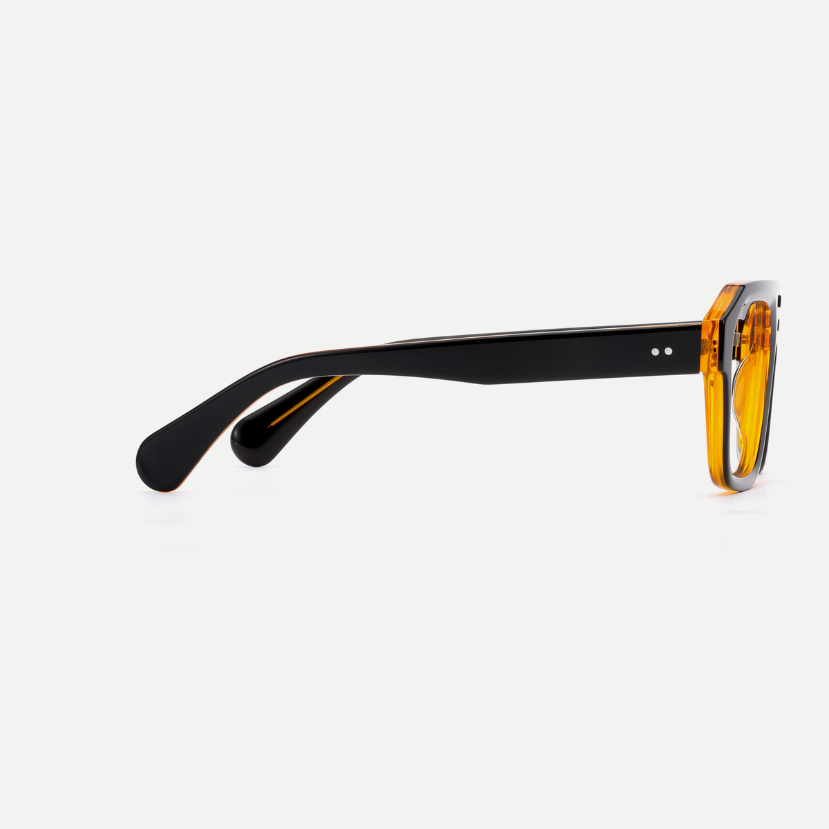 Petra black / amber acetate eyeglasses, side detail