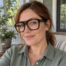 Petra black / amber acetate eyeglasses, lifestyle wearing photo