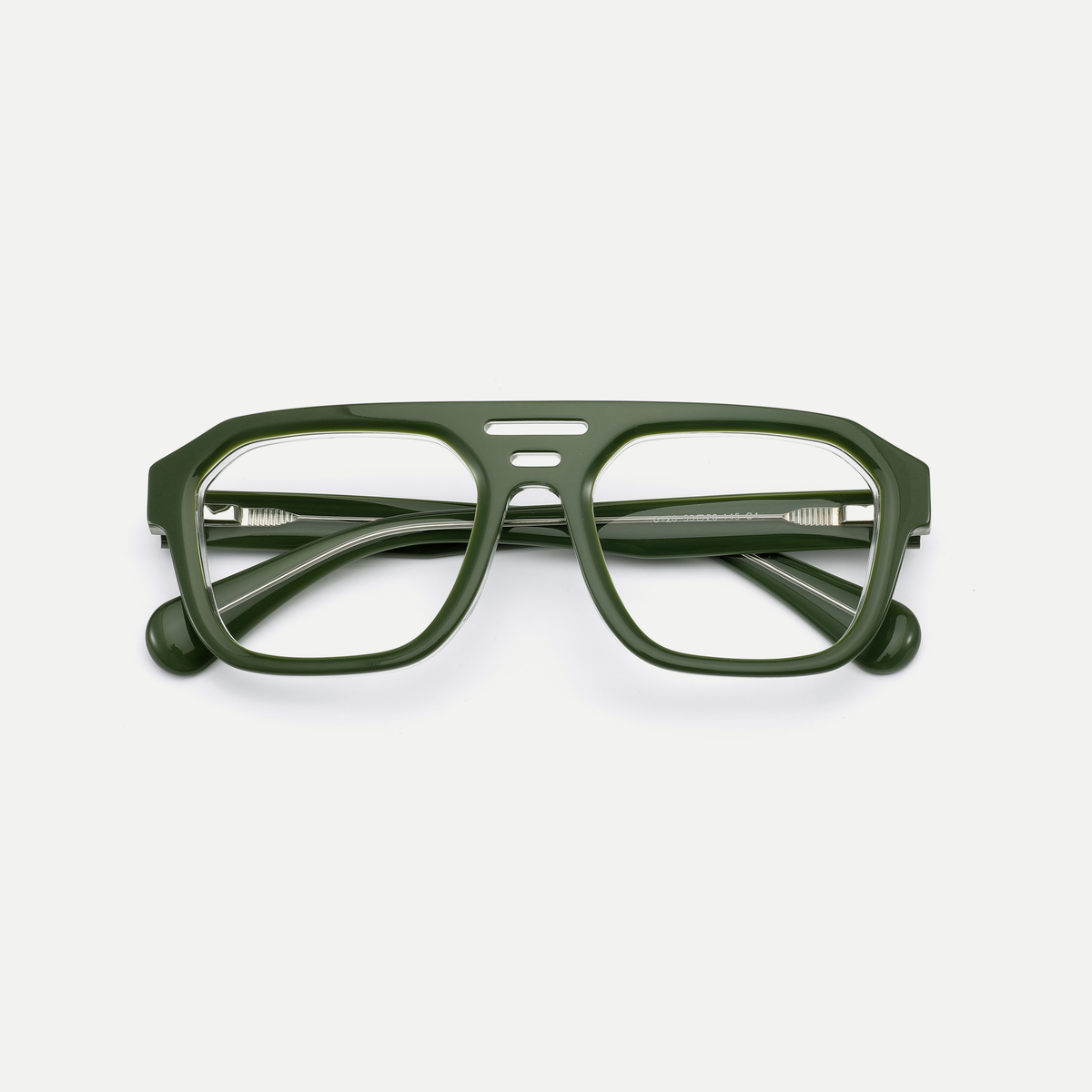 Petra forest green acetate eyeglasses, inner temple detail