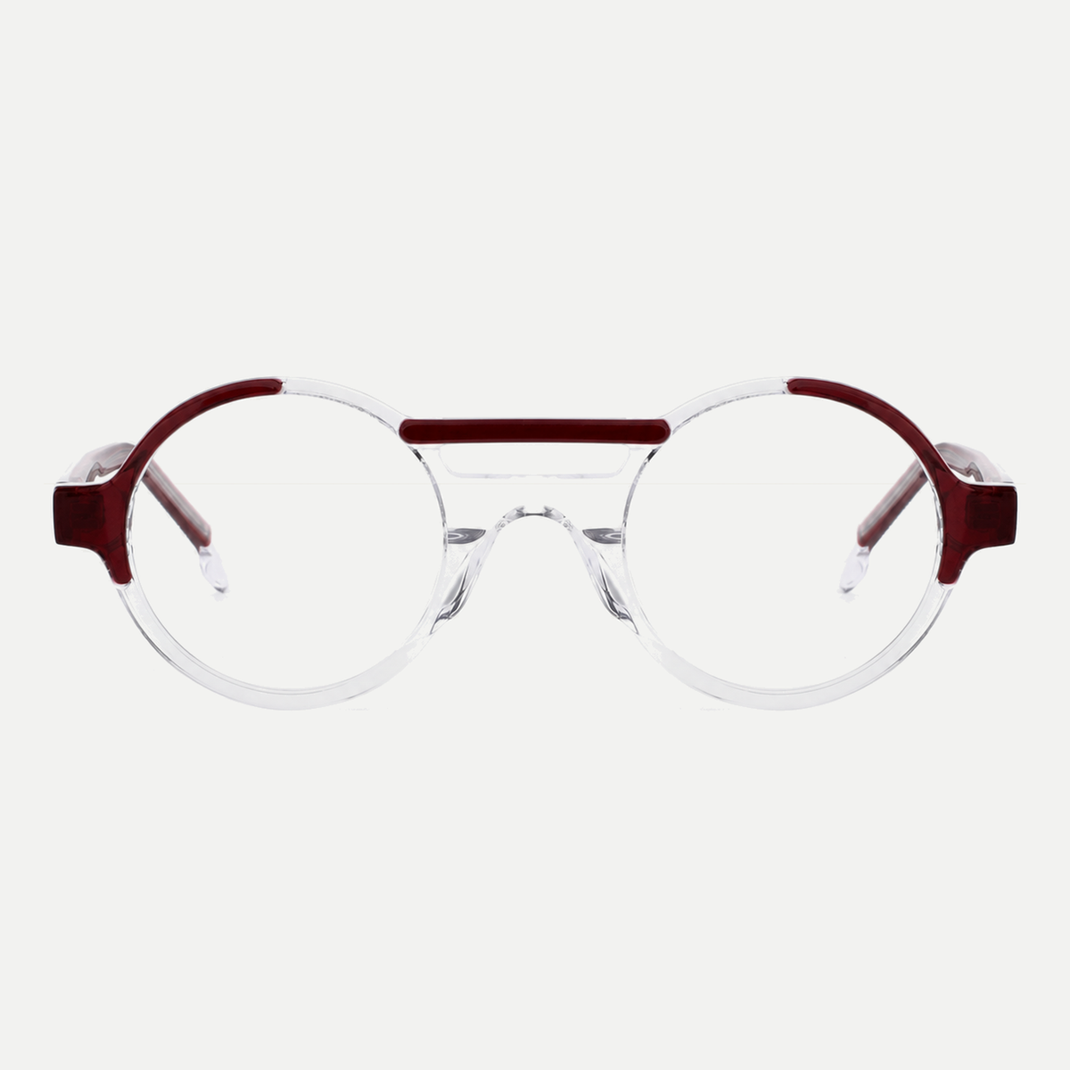 Florence burgundy / crystal clear acetate eyeglasses, front view