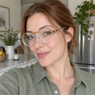Florence champagne / crystal clear acetate eyeglasses, lifestyle wearing photo