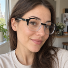 Margot black / crystal clear acetate eyeglasses, lifestyle wearing photo