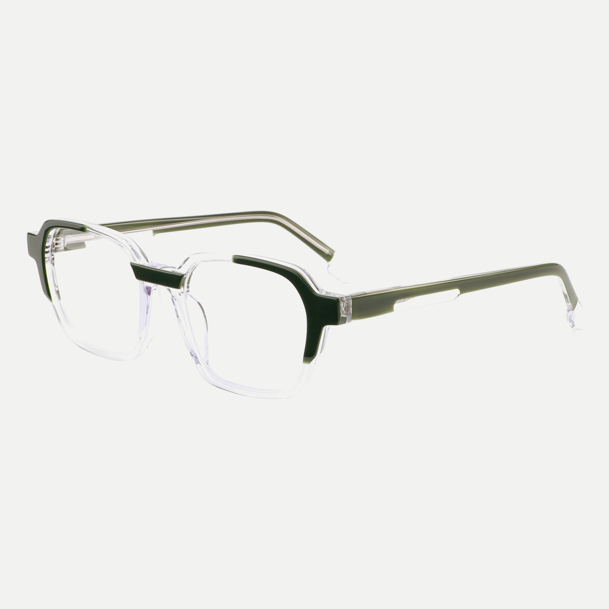 Margot forest green / crystal clear acetate eyeglasses, angled view