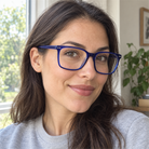 Beatrice cobalt blue acetate eyeglasses, lifestyle wearing photo