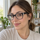 Celeste black / crystal clear acetate eyeglasses, lifestyle wearing photo