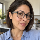 Celeste smoke gray acetate eyeglasses, lifestyle wearing photo