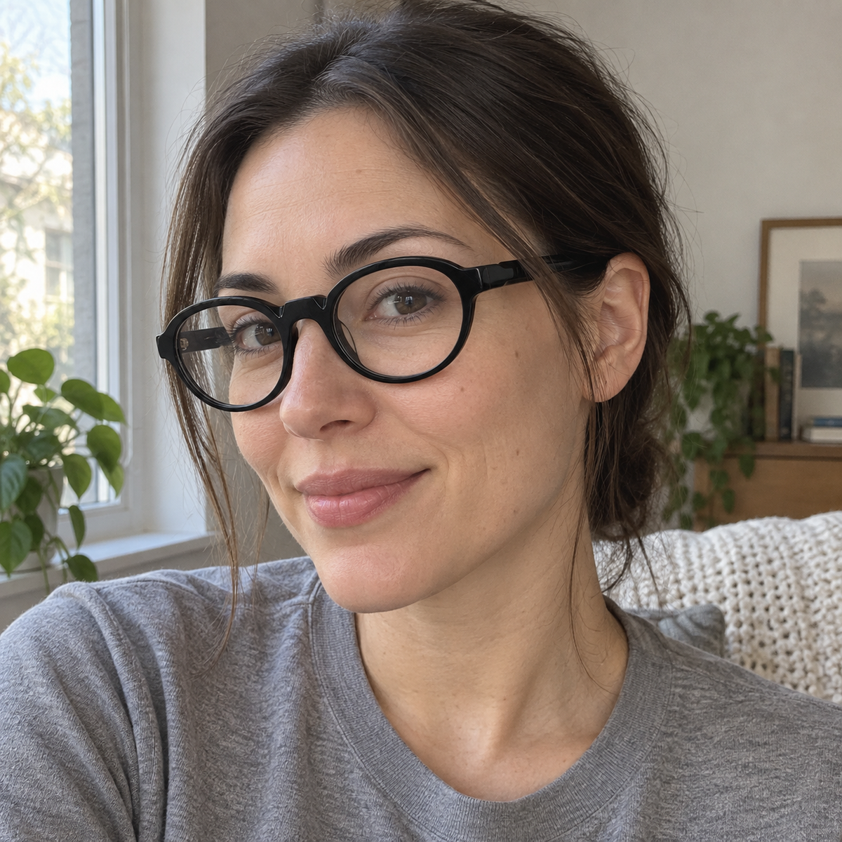 Laurel black acetate eyeglasses, lifestyle wearing photo