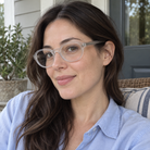 Laurel crystal clear acetate eyeglasses, lifestyle wearing photo