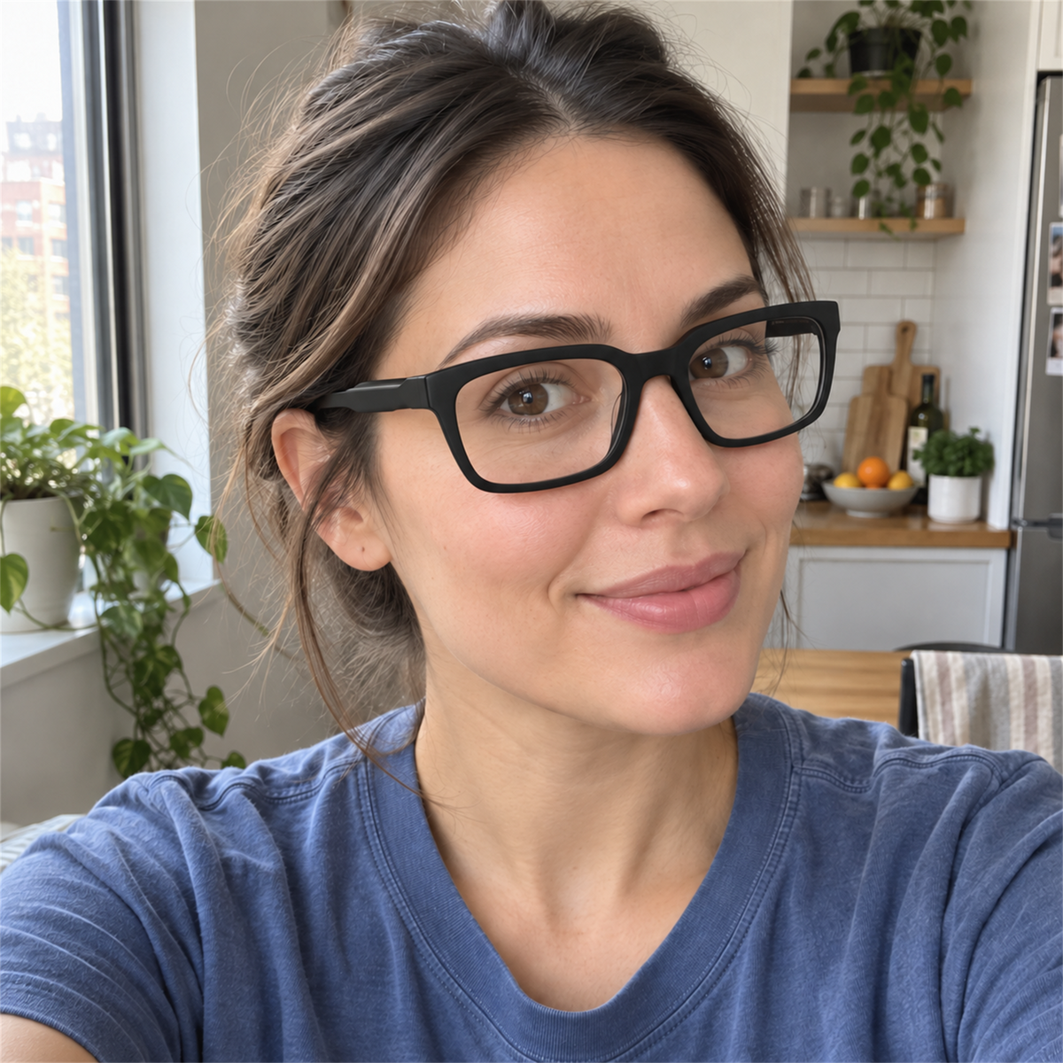 Isabel black acetate eyeglasses, lifestyle wearing photo