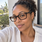 Cecily dark tortoise acetate eyeglasses, lifestyle wearing photo