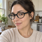 Colette black acetate eyeglasses, lifestyle wearing photo