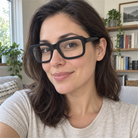 Matilda matte black acetate eyeglasses, lifestyle wearing photo