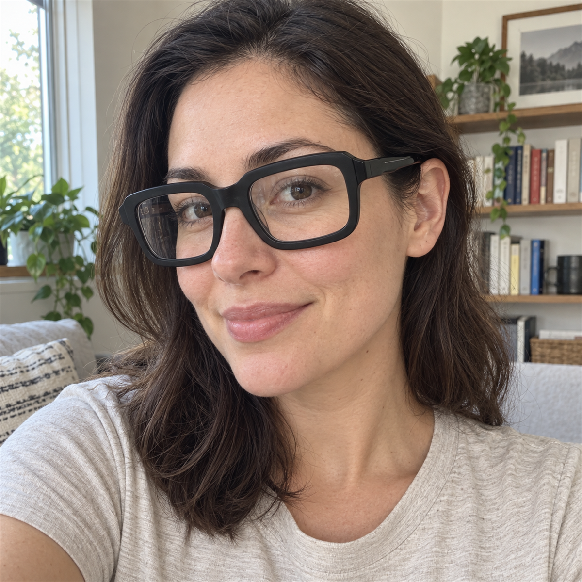 Matilda matte black acetate eyeglasses, lifestyle wearing photo