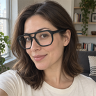 Simone black acetate eyeglasses, lifestyle wearing photo