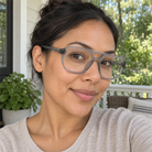 Simone smoke gray acetate eyeglasses, lifestyle wearing photo
