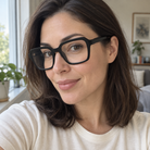 Estelle black acetate eyeglasses, lifestyle wearing photo