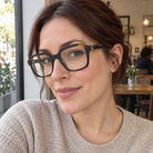 Estelle dark tortoise acetate eyeglasses, lifestyle wearing photo