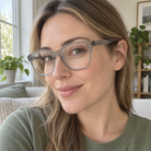 Juliette crystal gray acetate eyeglasses, lifestyle wearing photo