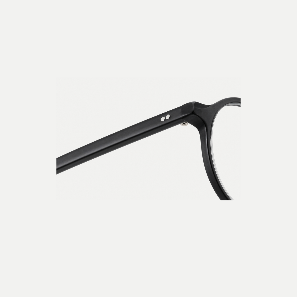 Marlow matte black acetate glasses, temple detail