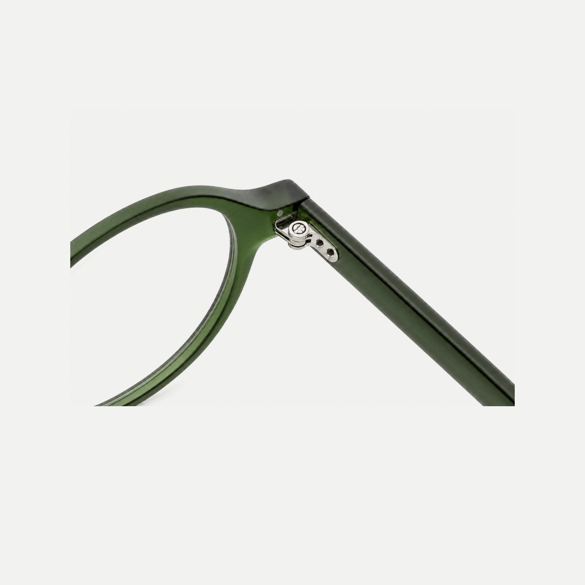 Marlow forest green acetate glasses, hinge detail