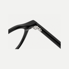 Clara black acetate glasses, hinge detail