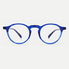 Clara blue acetate glasses, front view