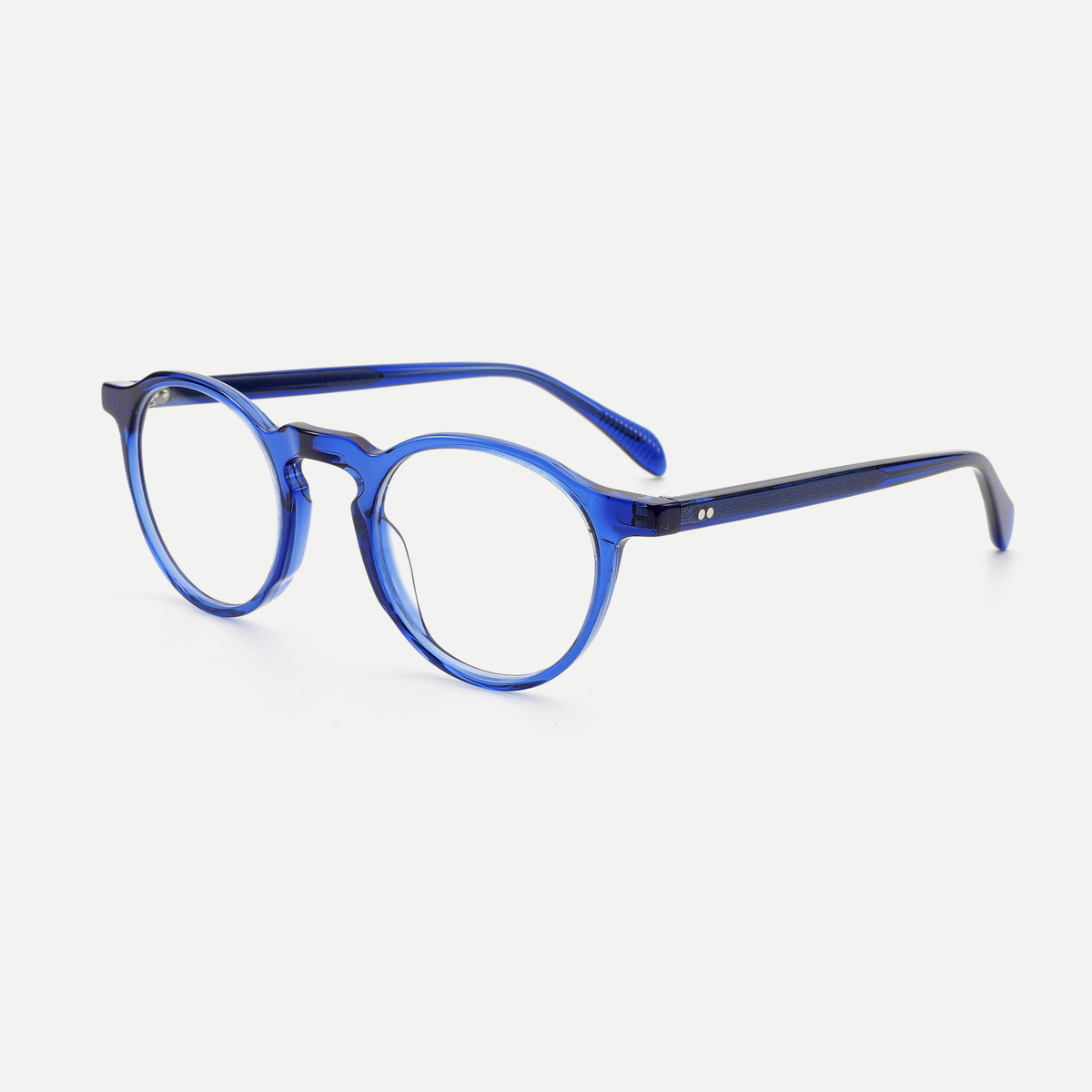 Clara blue acetate glasses, angled view