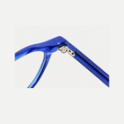 Clara blue acetate glasses, hinge detail