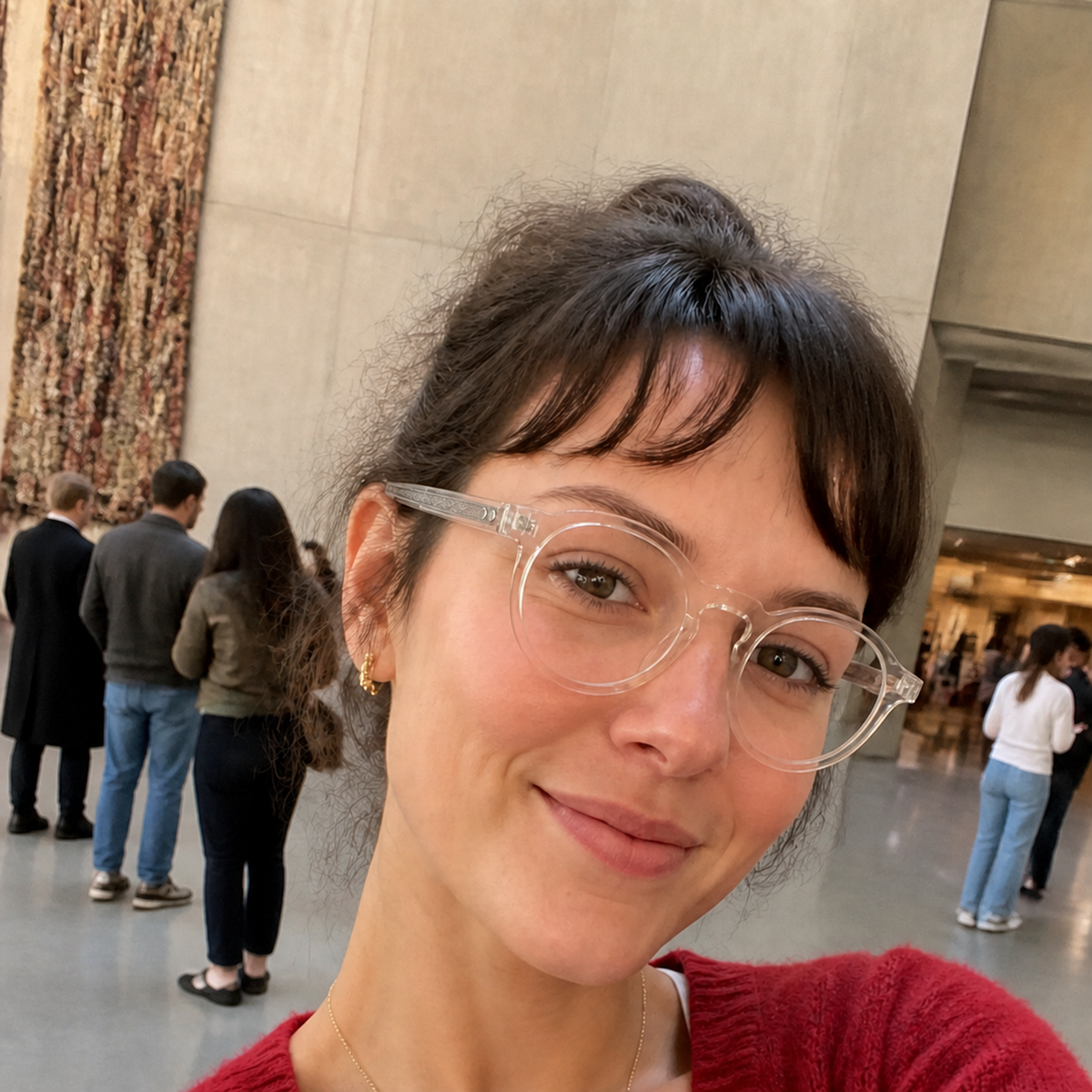 Clara crystal clear acetate glasses worn by a customer