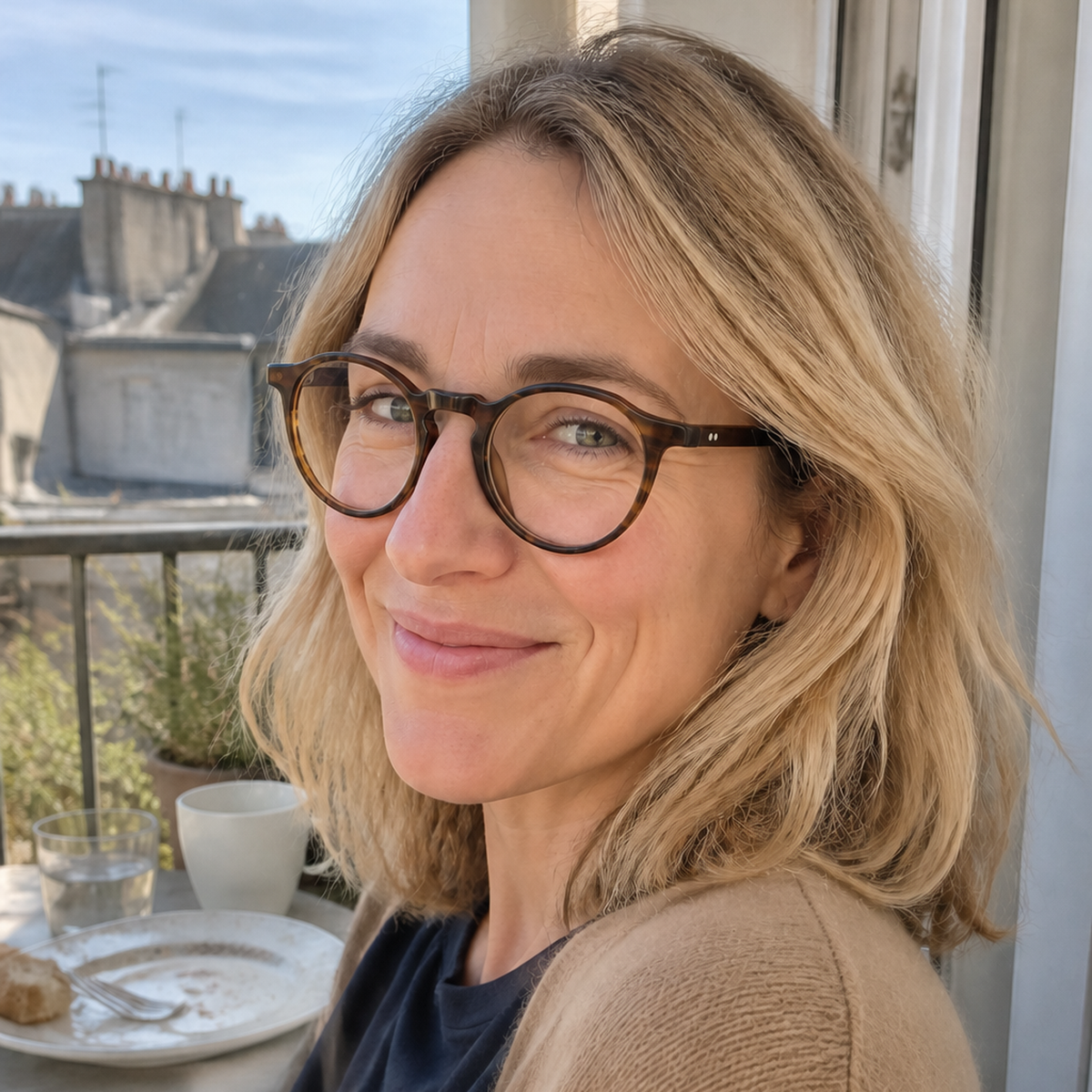 Clara tortoise brown acetate glasses worn by a customer