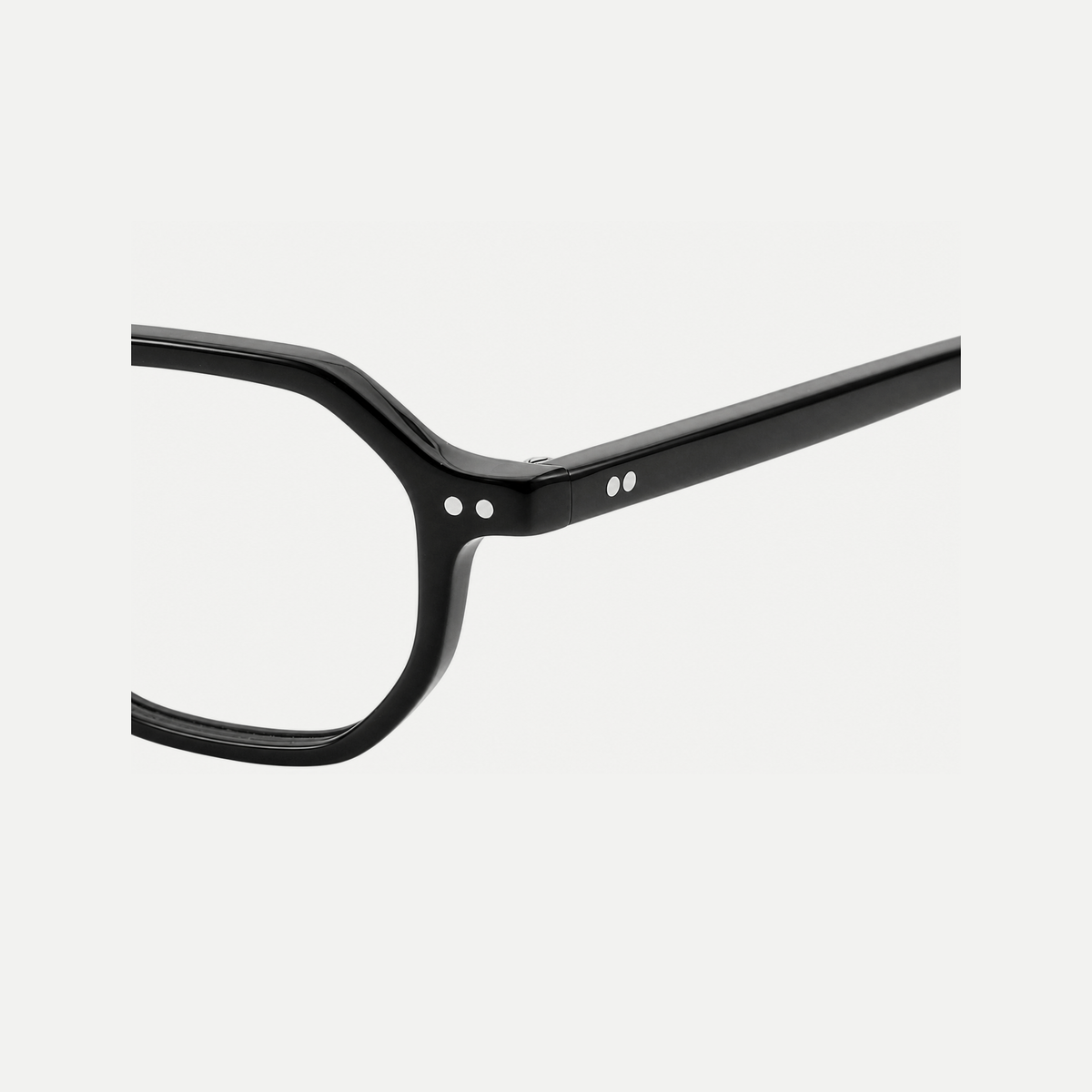 Audrey black acetate glasses, temple detail