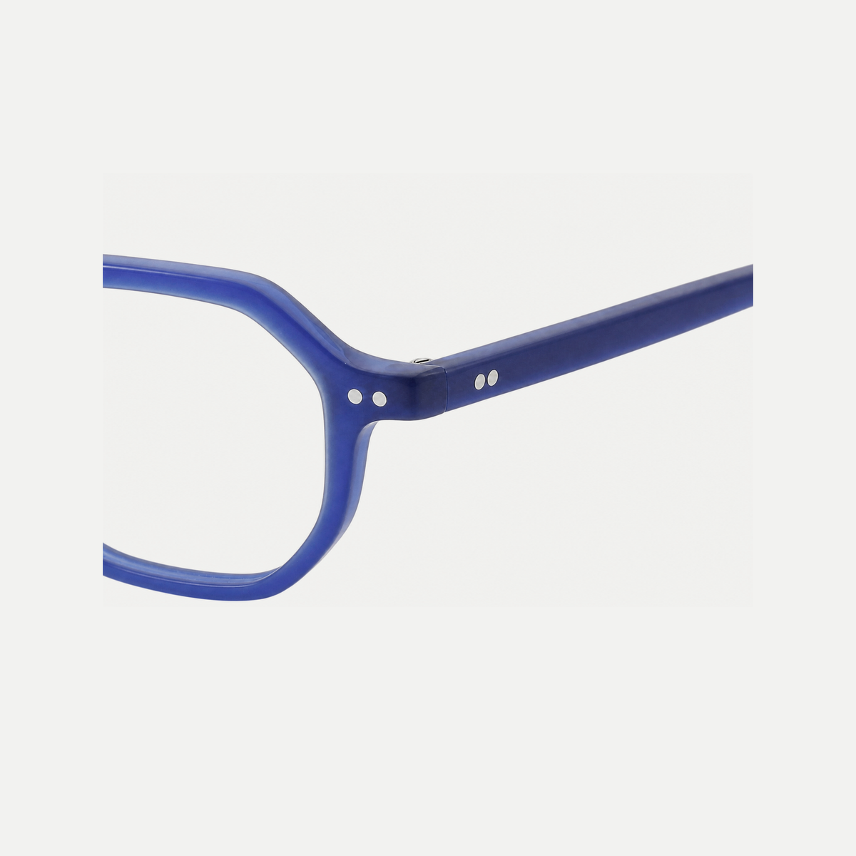 Audrey blue acetate glasses, temple detail