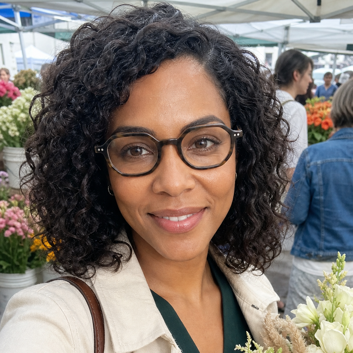 Audrey tortoise brown acetate glasses worn by a customer