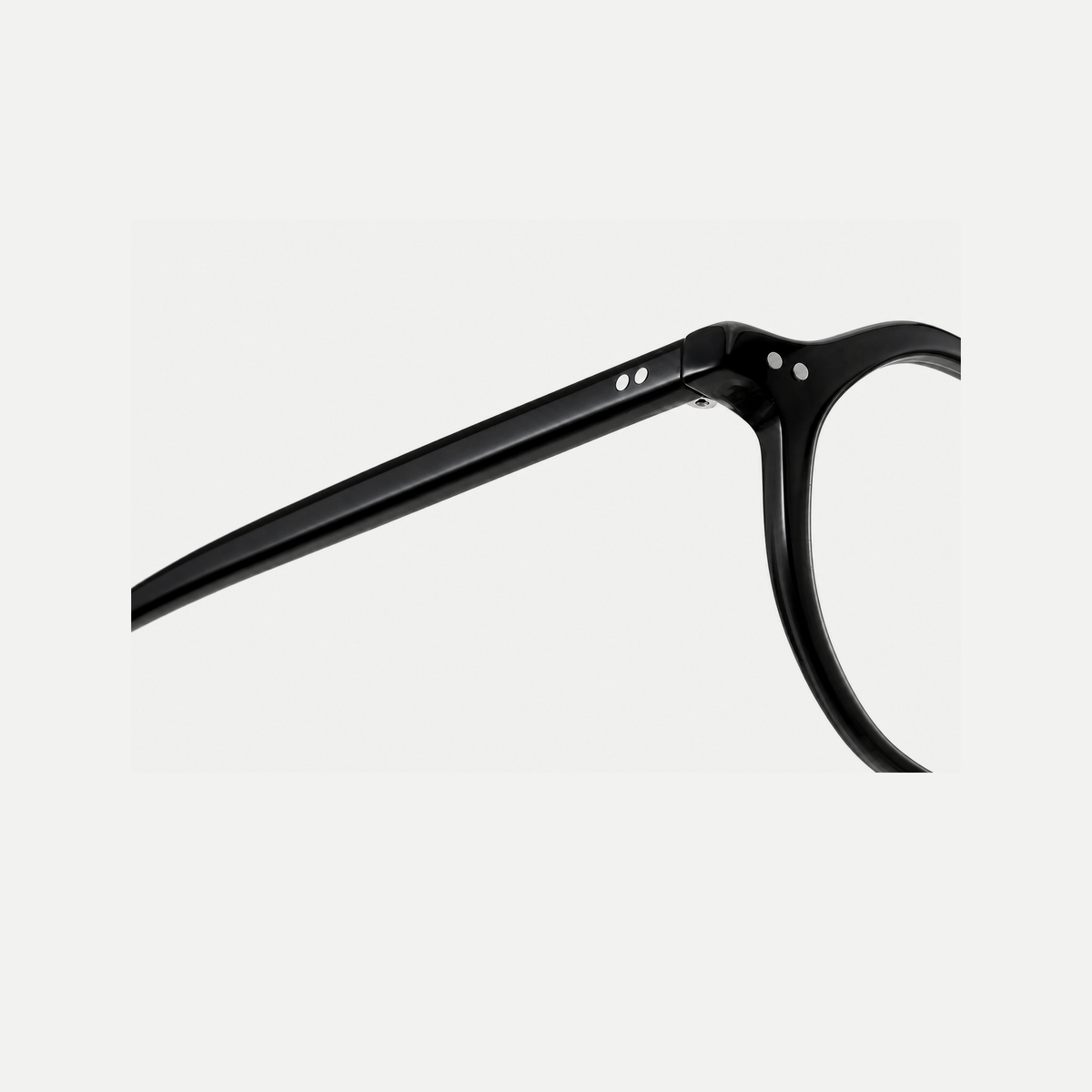 Hazel black acetate glasses, temple detail