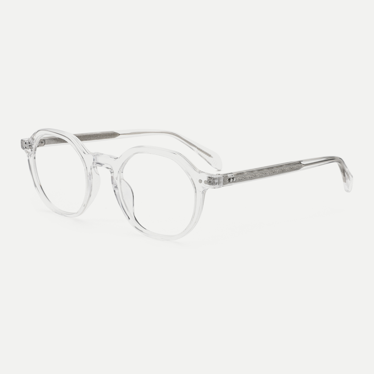 Hazel crystal clear acetate glasses, angled view