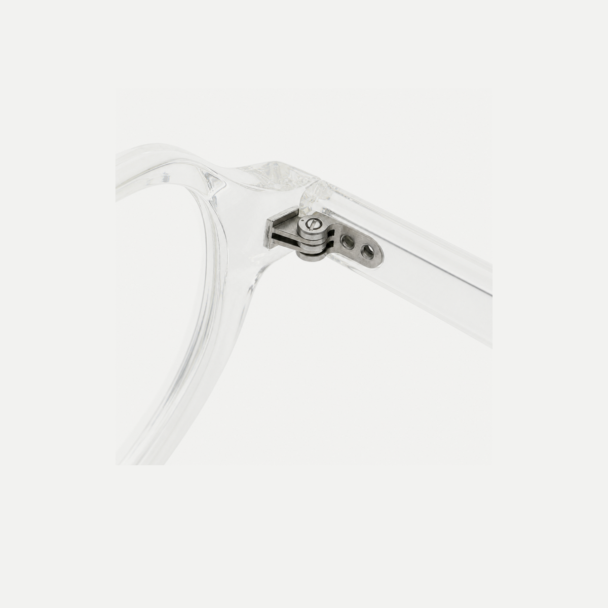 Vivian crystal clear acetate glasses, hinge detail