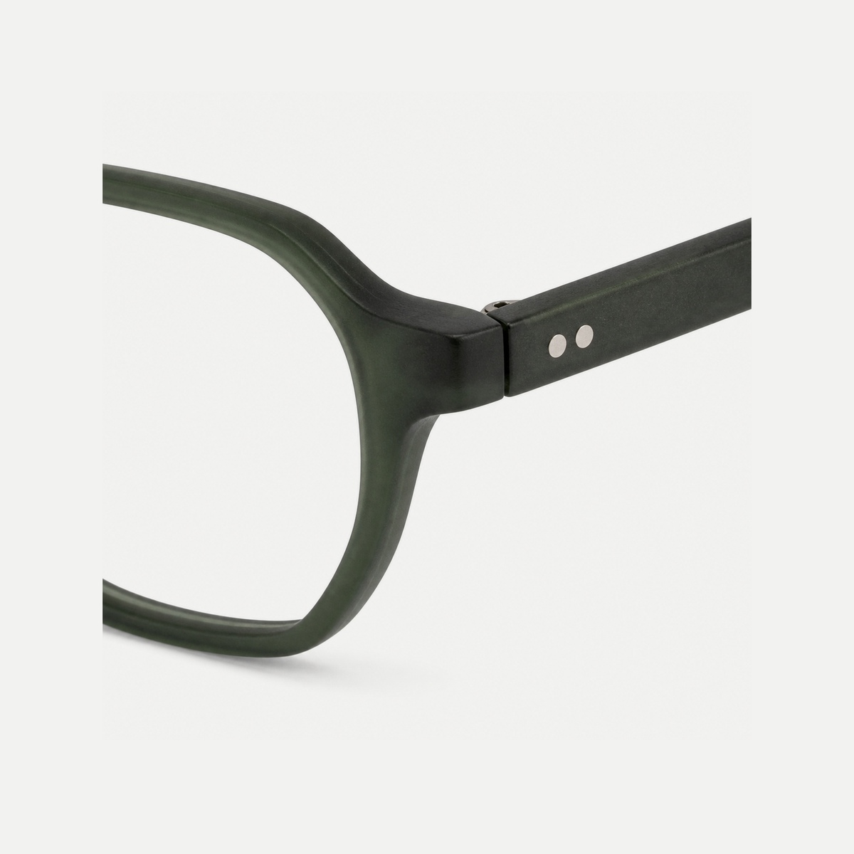 Vivian olive green acetate glasses, temple detail