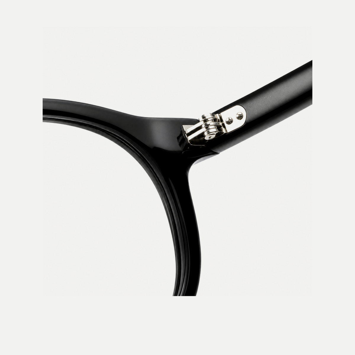 Camille black acetate glasses, hinge detail