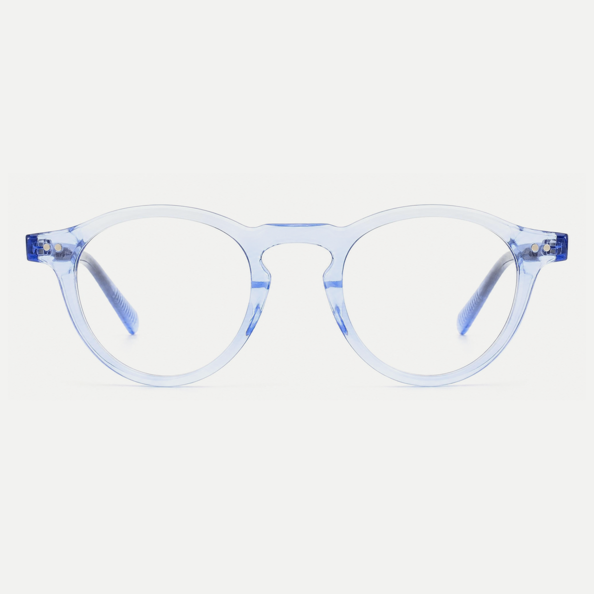 Camille light blue acetate glasses, front view