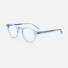 Camille light blue acetate glasses, angled view