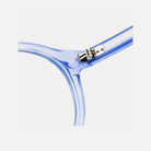 Camille light blue acetate glasses, hinge detail