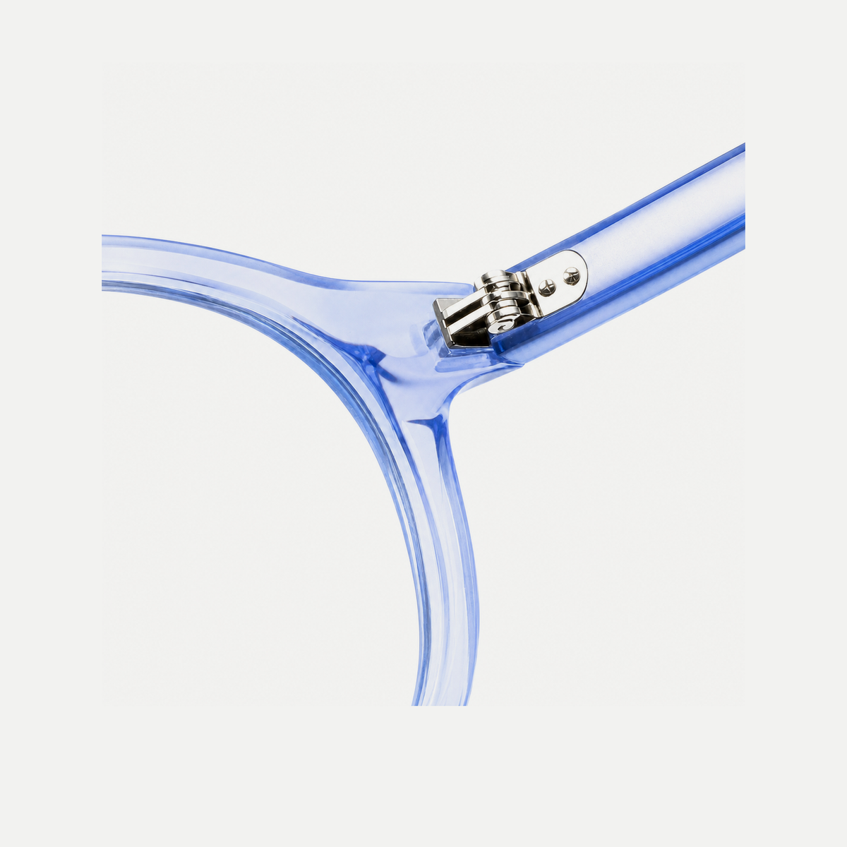 Camille light blue acetate glasses, hinge detail