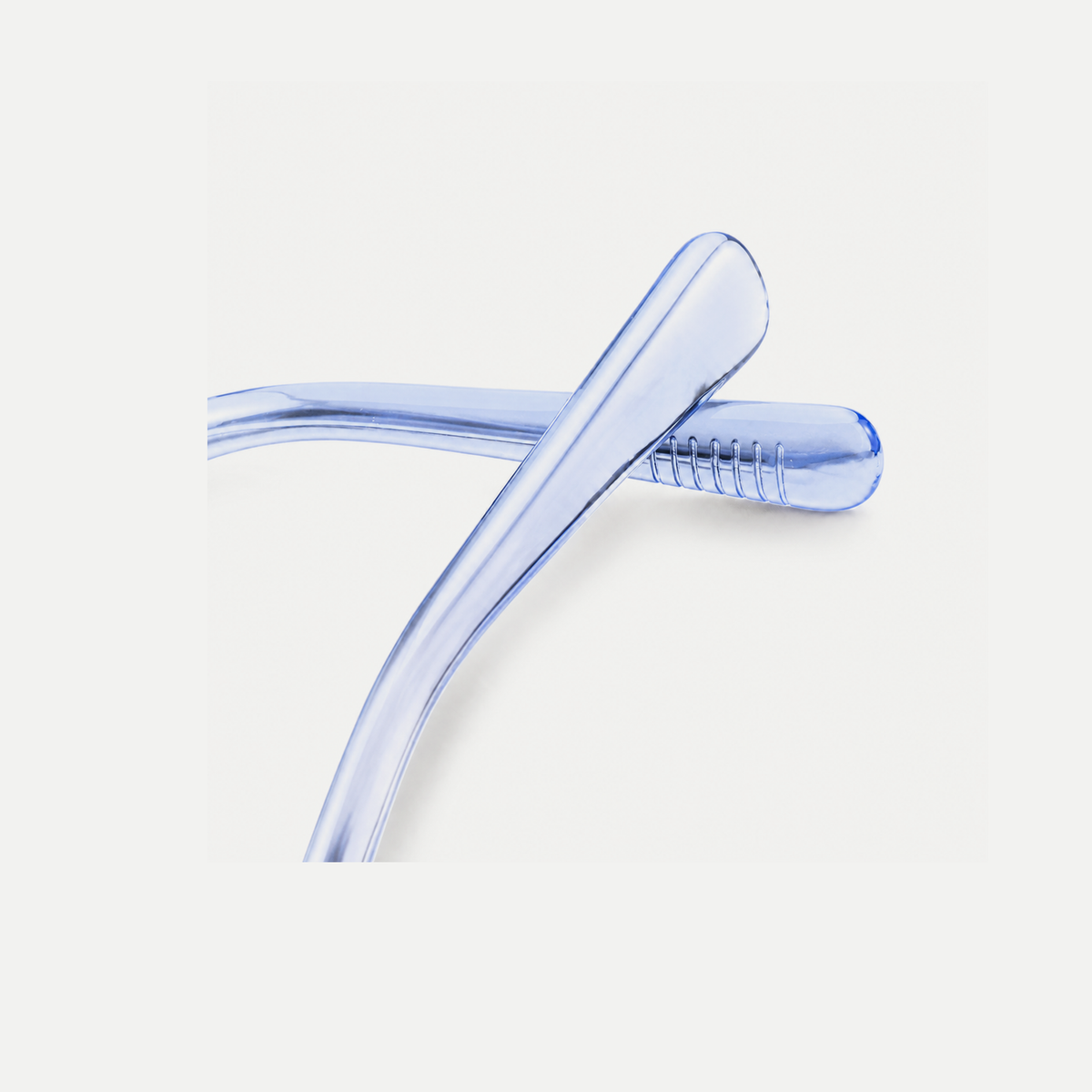 Camille light blue acetate glasses, temple tips detail