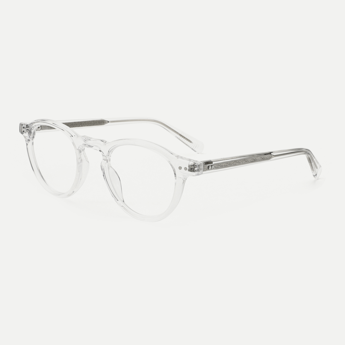 Camille crystal clear acetate glasses, angled view