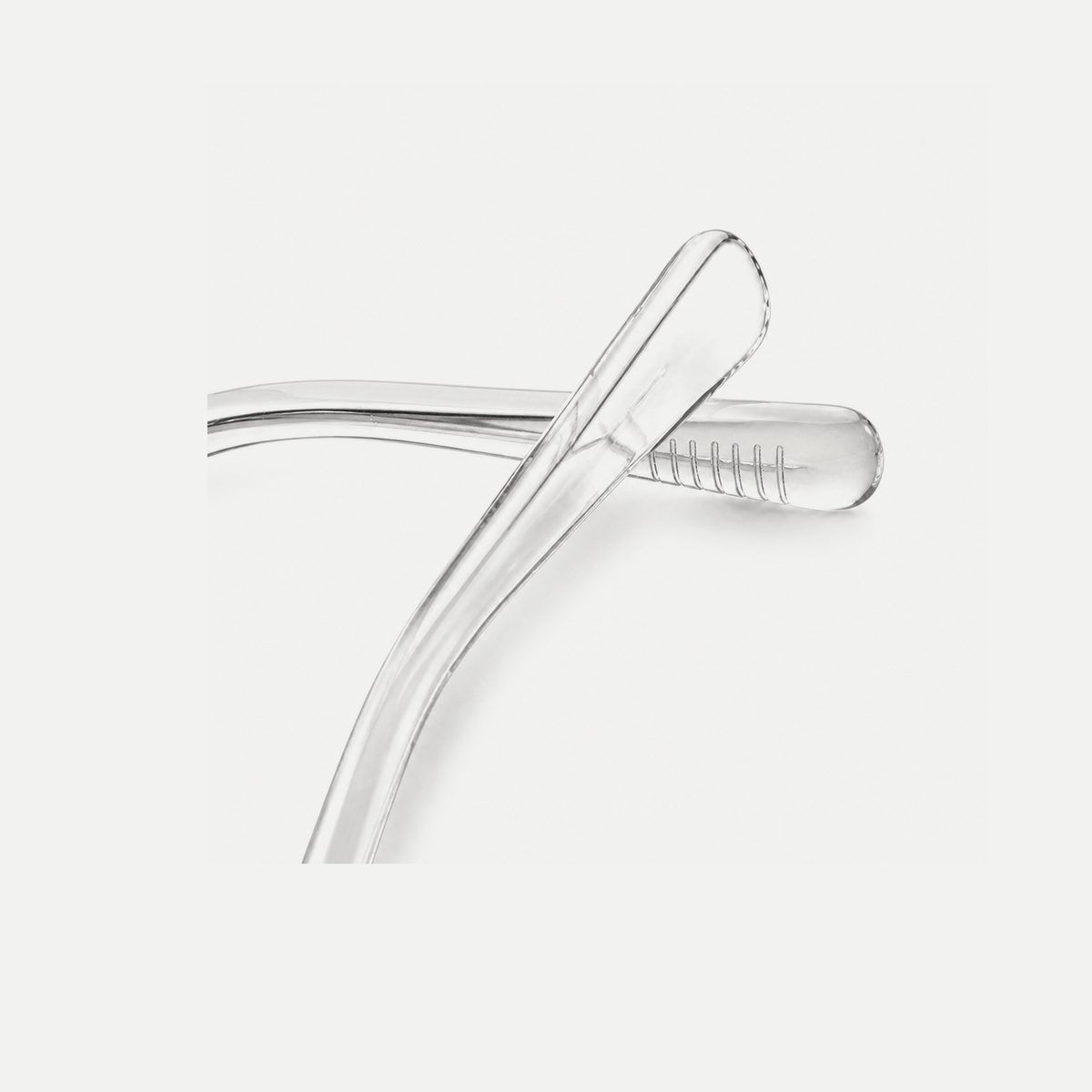 Camille crystal clear acetate glasses, temple tips detail
