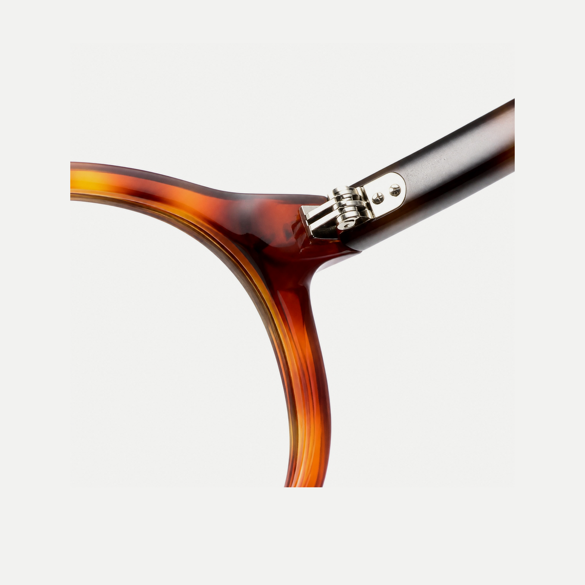 Camille tortoise brown acetate glasses, hinge detail