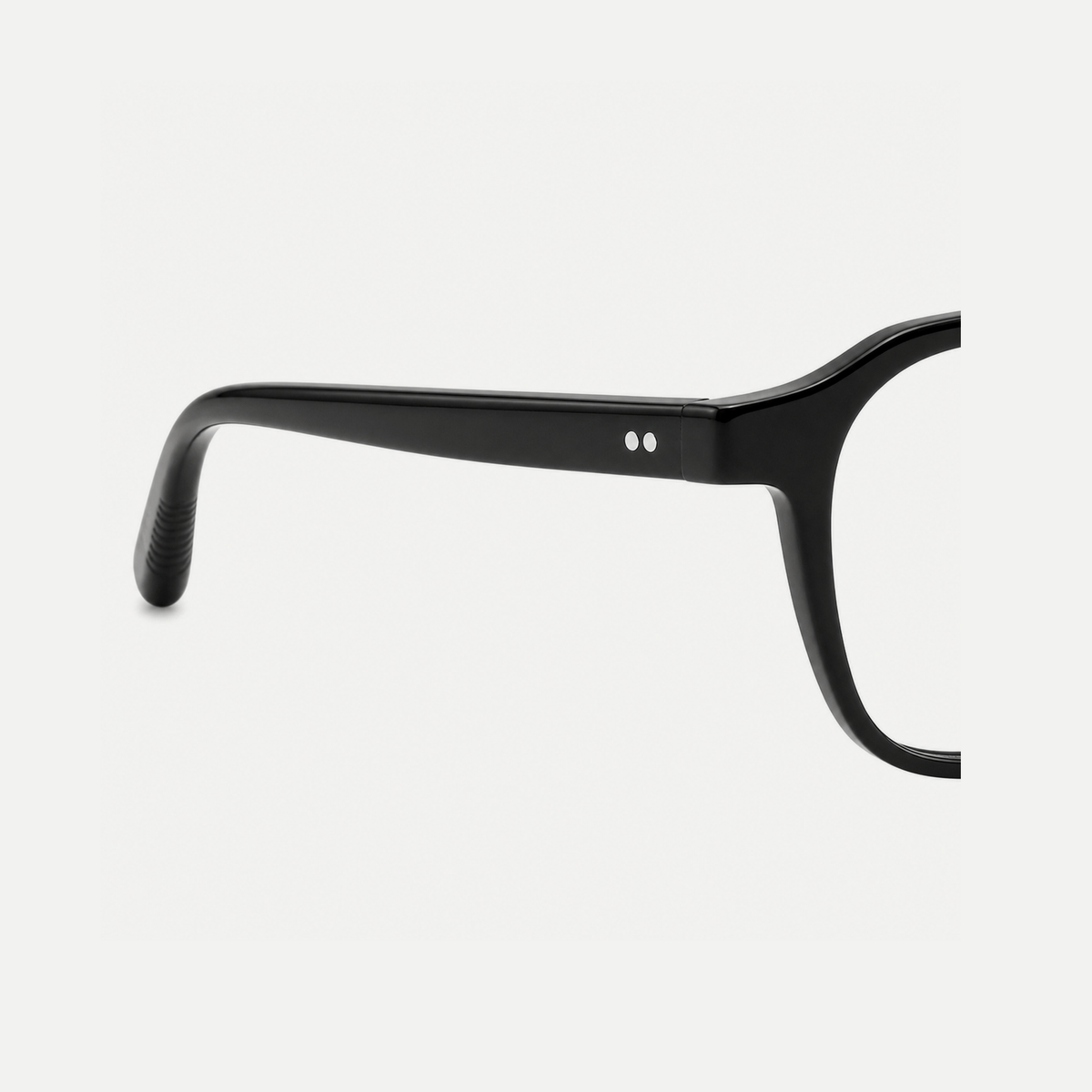 Eleanor black acetate glasses, temple detail