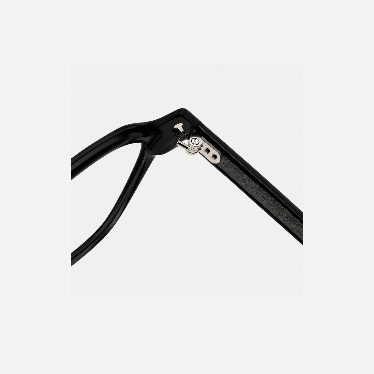 Eleanor black acetate glasses, hinge detail