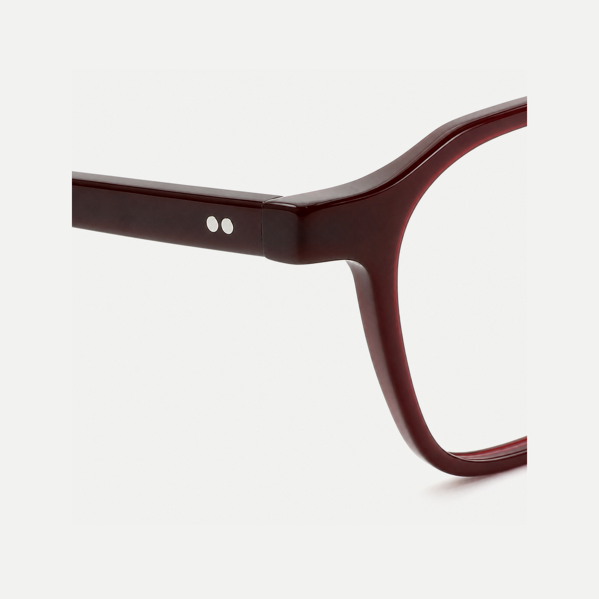 Eleanor burgundy acetate glasses, temple detail